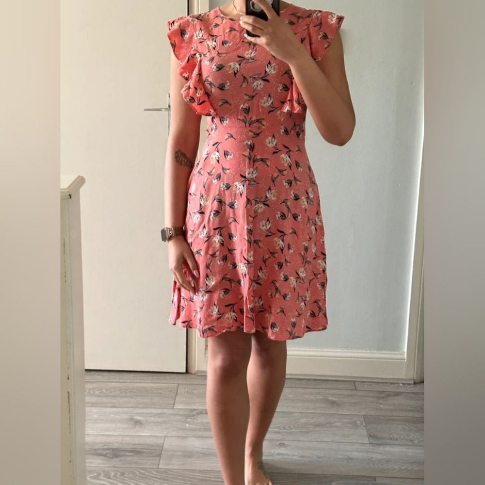 Floral Pink Ruffle Sleeve Dress